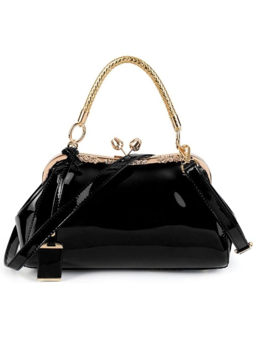 Chic Patent Leather Evening Bag | Kiss-Lock Handbag Purse for Weddings & Parties